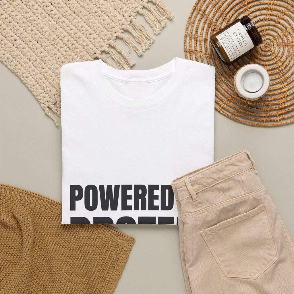 Powered by Protein & Stubbornness Tee | Funny Gym Shirt