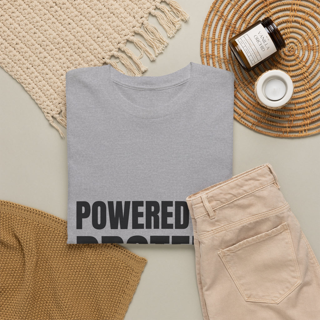 Powered by Protein & Stubbornness Tee | Funny Gym Shirt